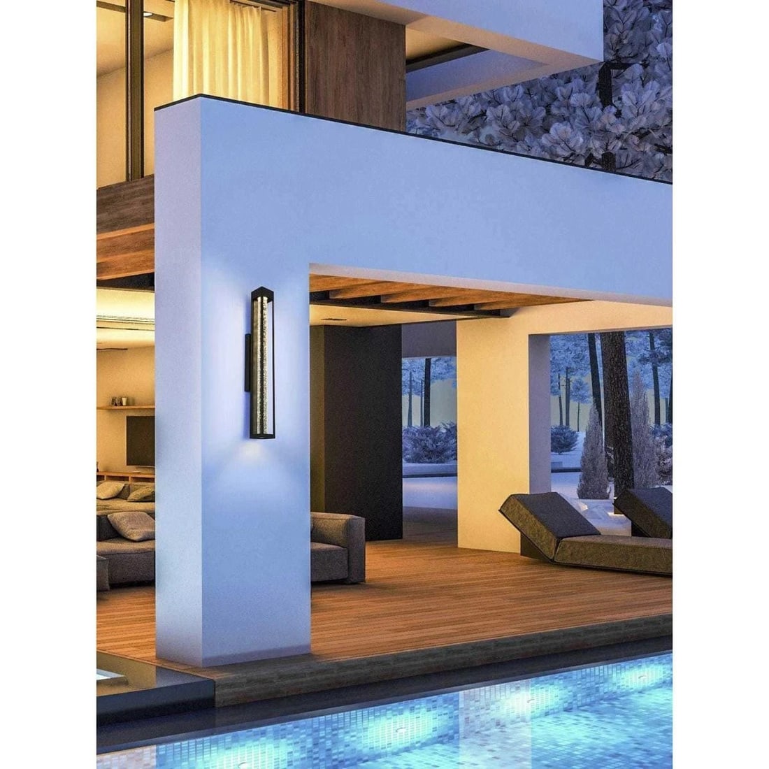 32 in Black LED Outdoor Wall Sconce Amaris Seedy Glass (1 of 9)