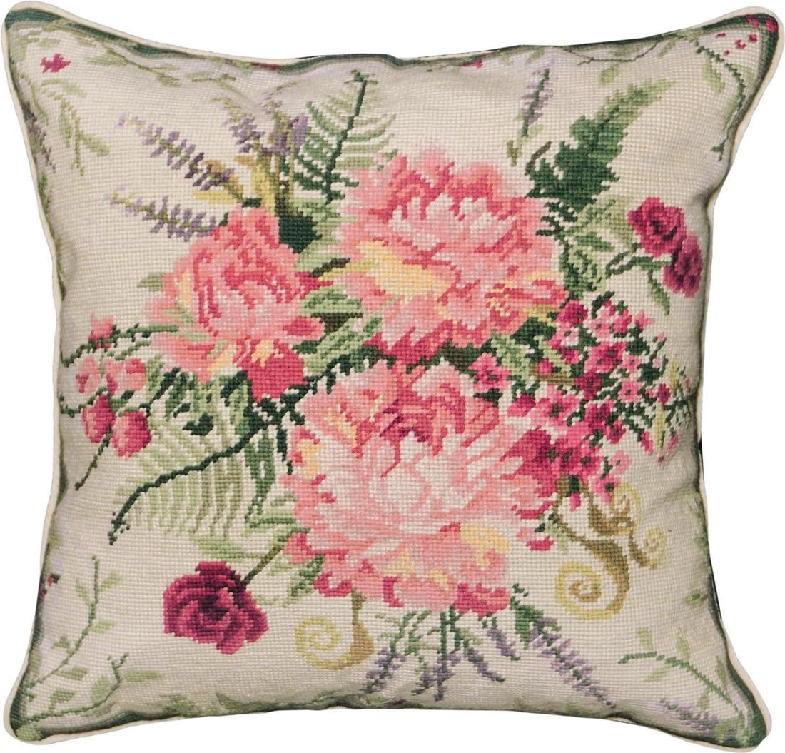 Vintage Style Floral Needlepoint Pillow 16x20 with Polyester Insert (1 of 1)