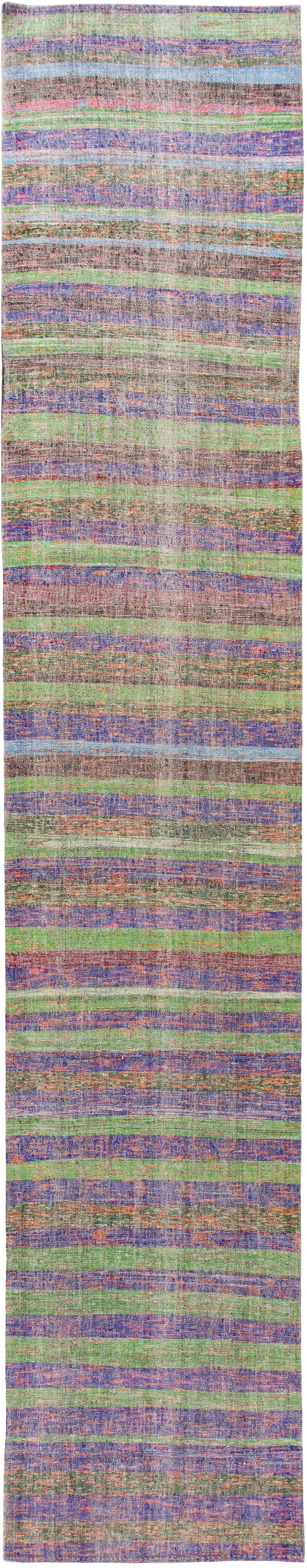 Vintage Wool Flatweave Runner Rug Multi-Color Stripe 4 x 20: Vintage Wool Flatweave Runner Rug Multi-Color Stripe 4 x 20 Enhance your living space with this exquisite mid-20th century vintage flatweave runner rug. Featuring an all-over multi-color motif with fi