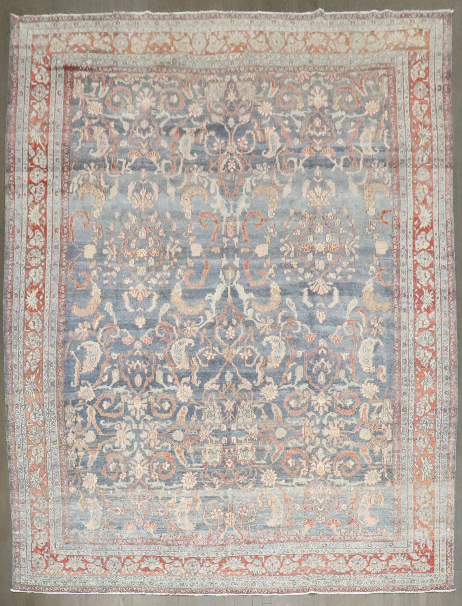 9' 2" x 11' 10" Persian Senneh Bibikabad Room Rug: 9' 2" x 11' 10" Persian Senneh Bibikabad Room Rug Early 20th-century Persian Senneh Bibikabad room rug in a primarily blue colorway. This pre-owned antique rug is identified as a Bibikabad, Senneh exa