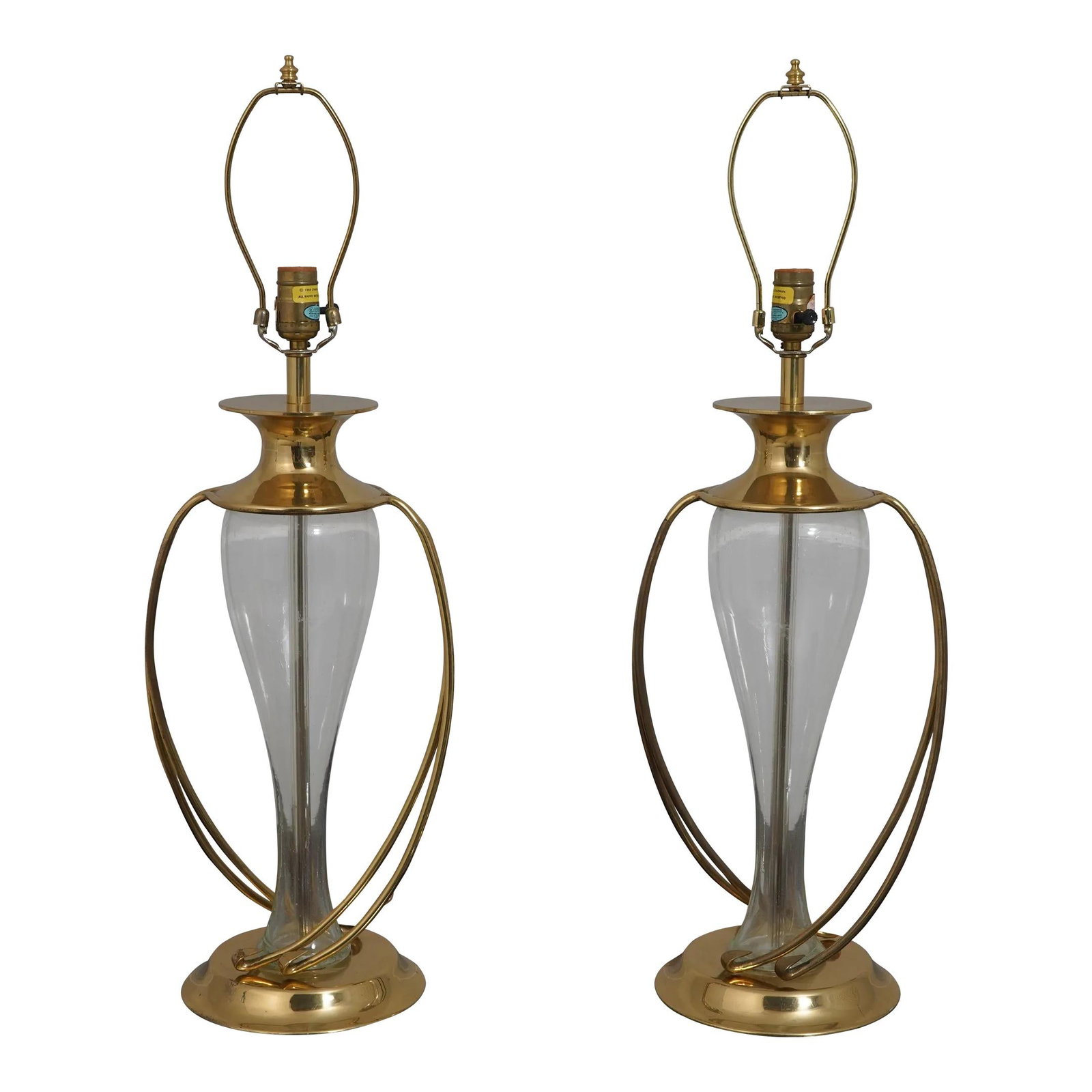 Elegant Pair of 1984 Chapman Brass and Seeded Glass Table Lamps (1 of 10)