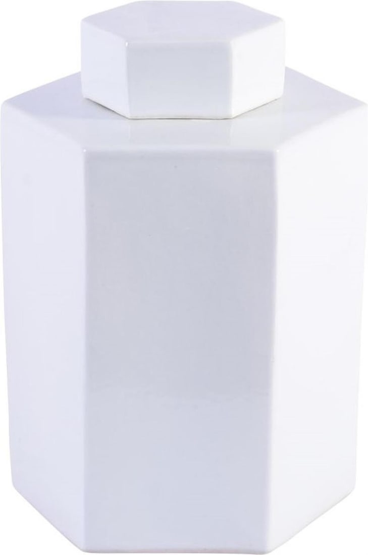 Handmade Hexagonal White Ceramic Tea Jar Arts and Crafts Style: Handmade Hexagonal White Ceramic Tea Jar Arts and Crafts Style Introducing a stunning Elegant White Ceramic Hexagonal Tea Jar, perfect for adding a touch of sophistication to your home decor. This jar