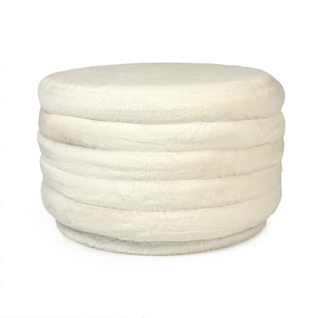 Zentique Mid-Century Modern White Faux Fur Stool 13H 21W 21D (1 of 3)