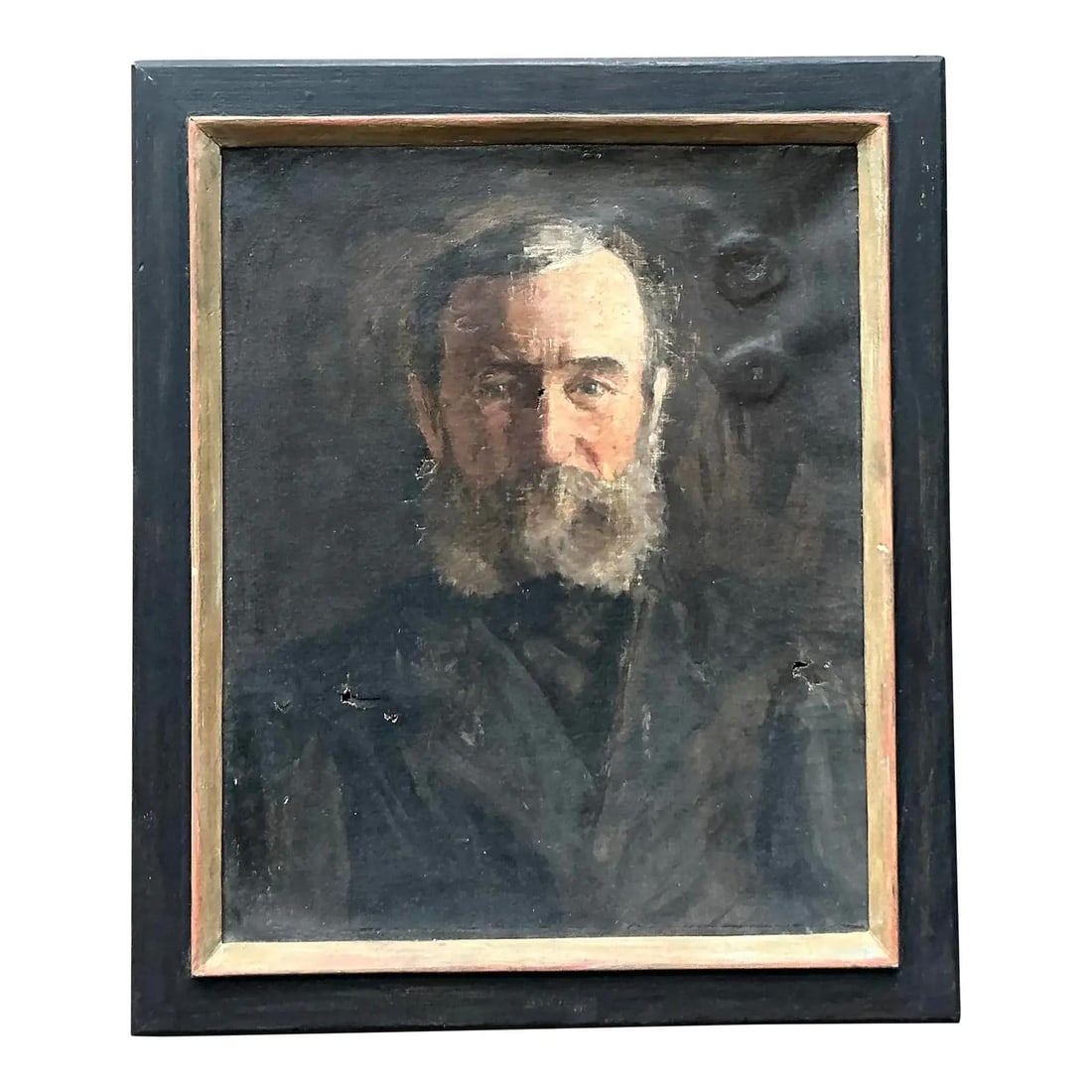 19th Century Oil Painting Portrait of Bearded Gentleman in Boho Style: 19th Century Oil Painting Portrait of Bearded Gentleman in Boho Style This original 19th-century oil portrait depicts a distinguished man, painted in a style that blends realistic detail with expressi