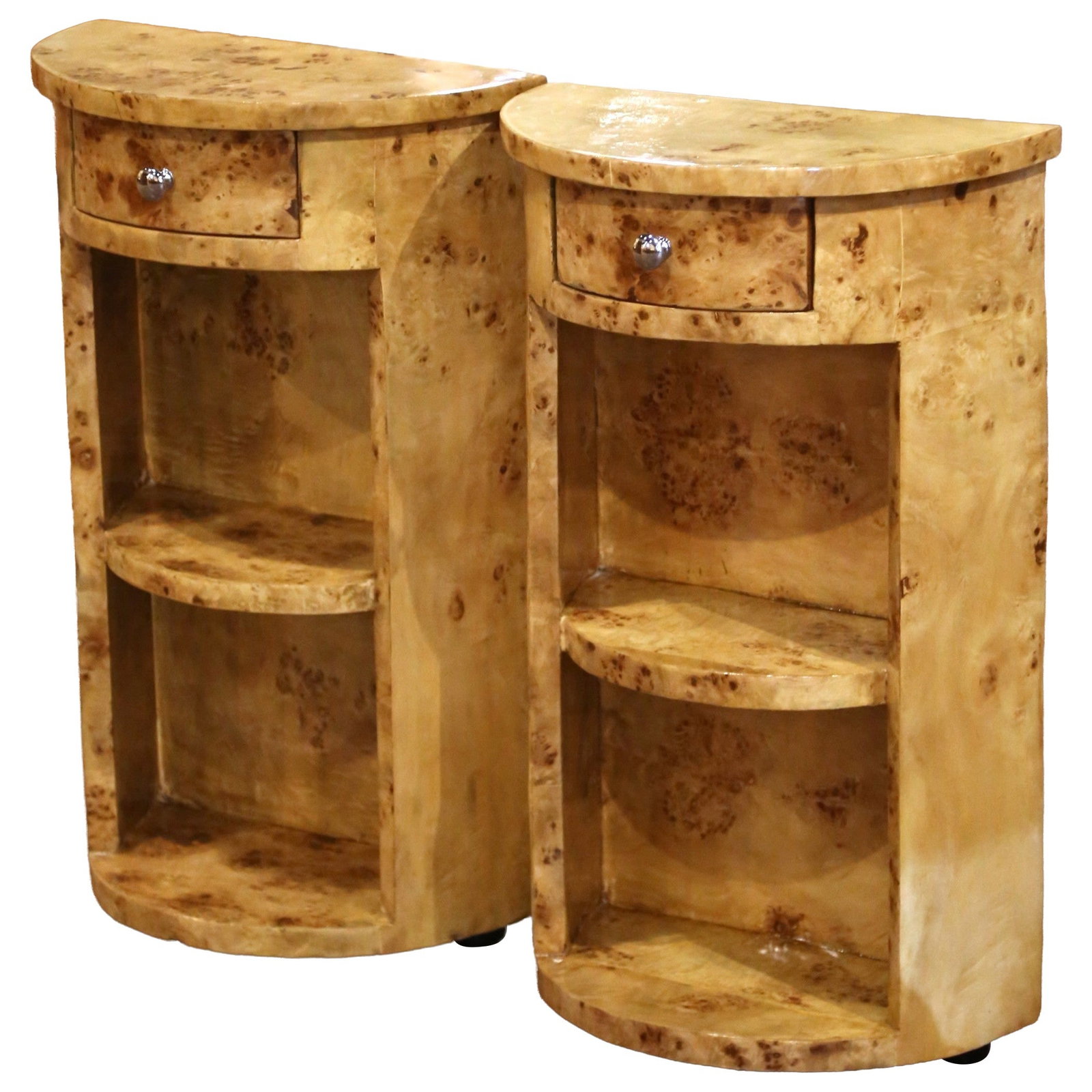 Set of 2 French burl elm nightstands Art Deco style (1 of 10)