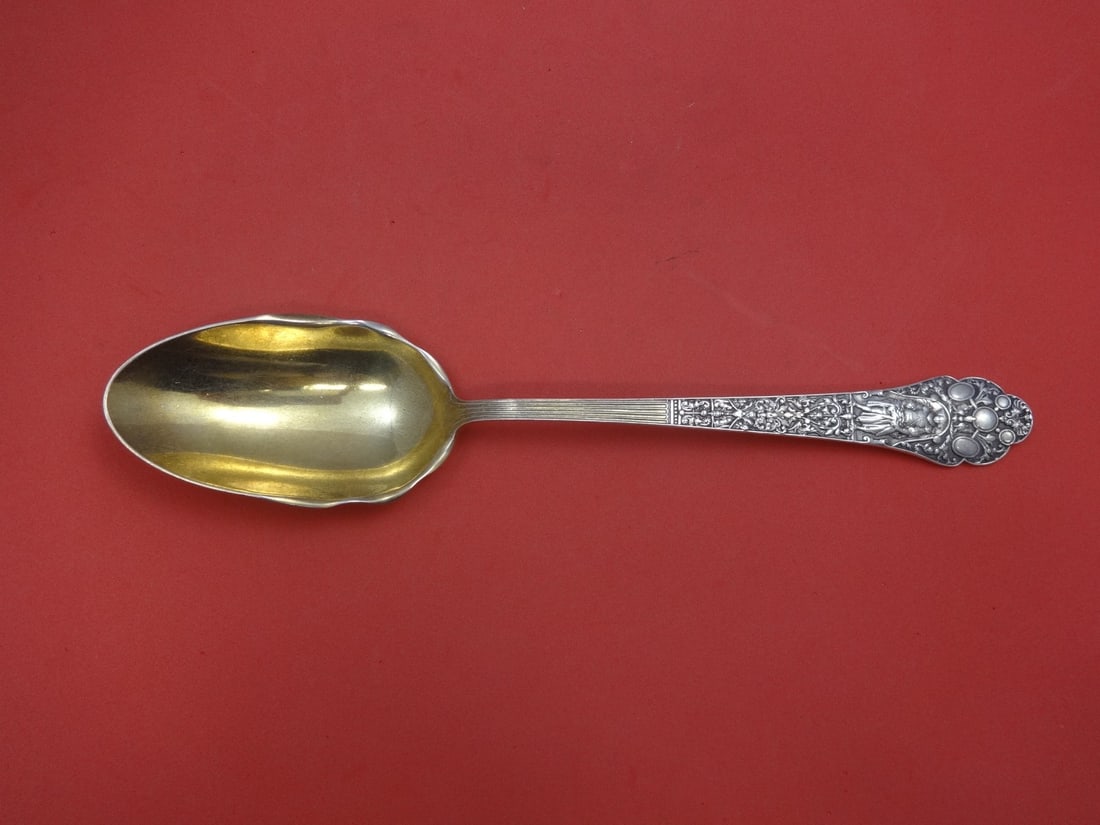 Gorham Medici Old Gold Washed Sterling Silver Serving Spoon 10 3/4": Gorham Medici Old Gold Washed Sterling Silver Serving Spoon 10 3/4" Experience elegance with the Medici Old Serving Spoon by Gorham, crafted from high-quality sterling silver. This exquisite piece fea