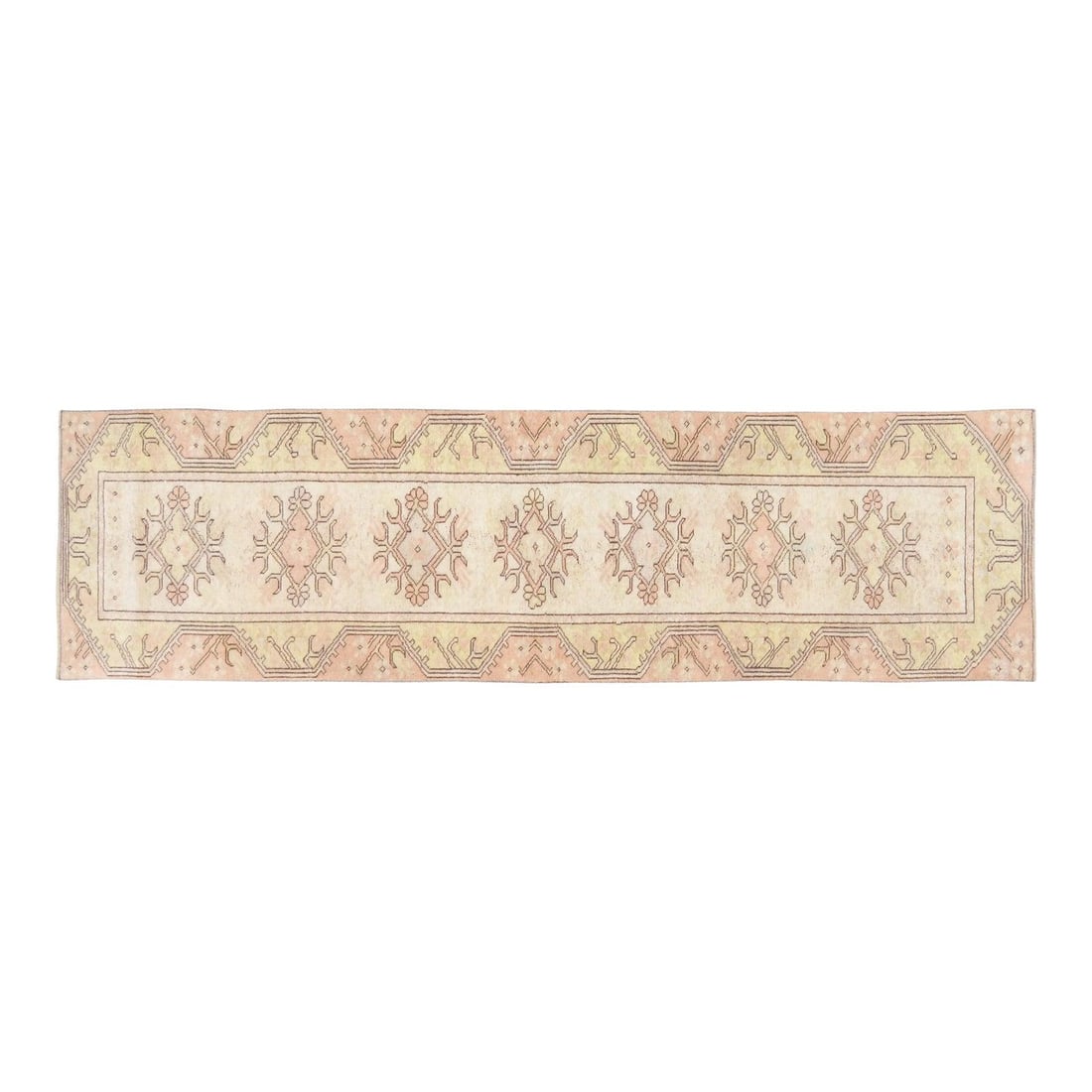 Hand-Knotted Wool Anatolian Runner Rug Auburn 2'3 x 8'7: Hand-Knotted Wool Anatolian Runner Rug Auburn 2'3 x 8'7 This vintage Turkish Anatolian rug is hand-knotted from wool, showcasing traditional craftsmanship with a modern design influence. The rug featu