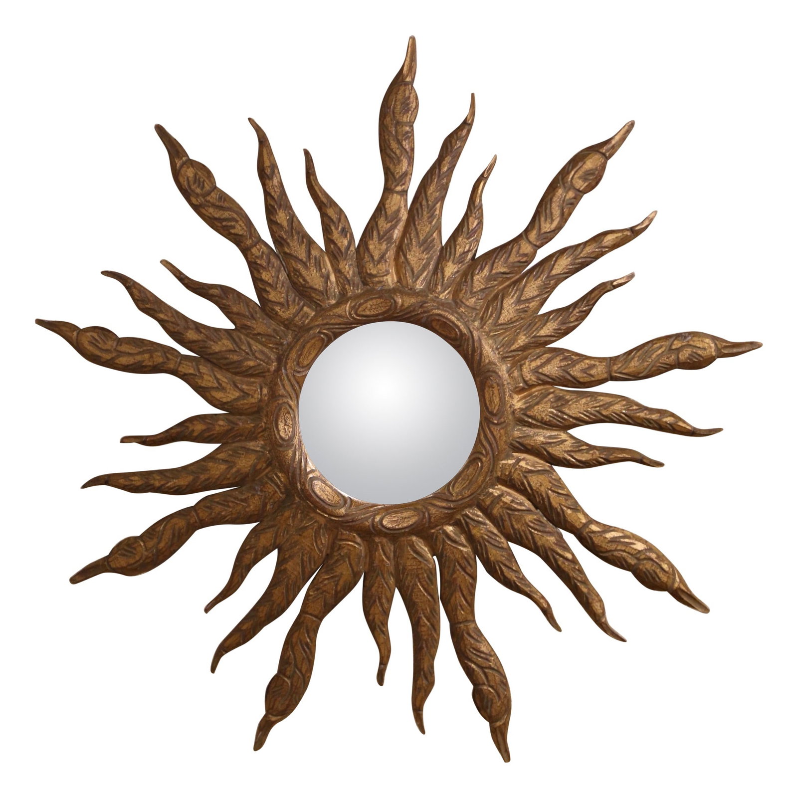 French Giltwood Sunburst Wall Mirror With Convex Glass Circa 1970 (1 of 7)