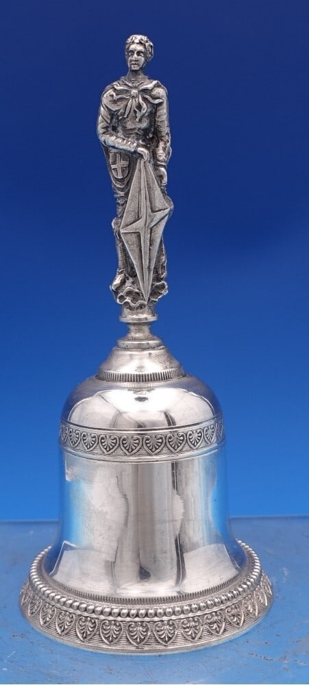 Antique Italian 800 Silver Figural Bell c1890 5 1/4" Man Handle (1 of 13)