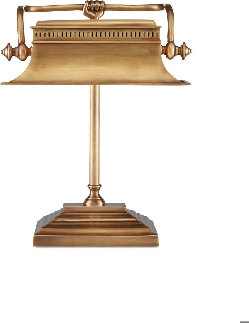 Currey Malvasia Brass Desk Lamp with Fluted Shade: Currey Malvasia Brass Desk Lamp with Fluted Shade Illuminate your space with the Malvasia Brass Desk Lamp, featuring classic detailing and a vintage-inspired design. This exquisite lamp stands 19 inch