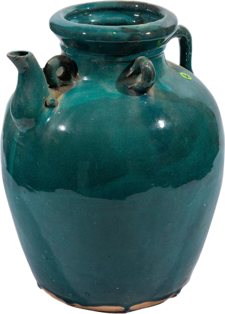 Hand-Crafted Rustic Green Ceramic Oil Pot 14H 11W 11D (1 of 3)