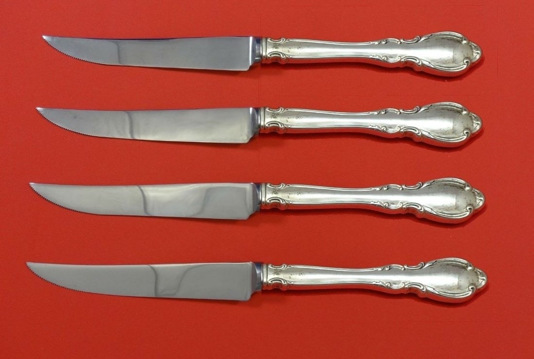 4 Legato Towle Sterling Silver Steak Knives HHWS 8 1/2 Serrated (1 of 2)