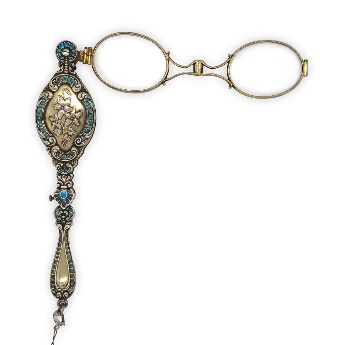 Antique Victorian Vermeil Sterling Lorgnette Glasses w/Violet Enamel Chain (1 of 13)
