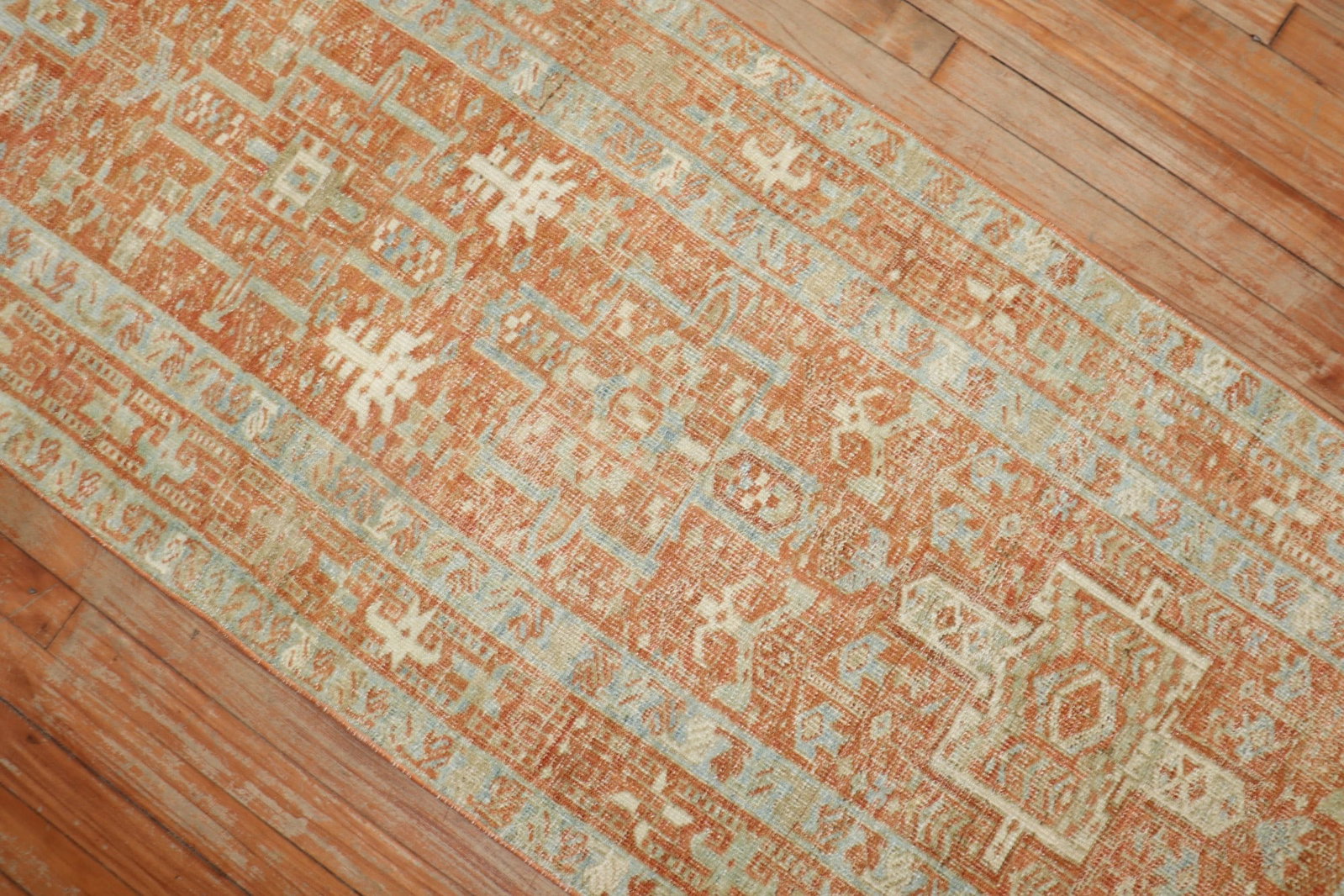 2' 6" x 10' 10" Persian Serapi Heriz Runner in Orange Tones: 2' 6" x 10' 10" Persian Serapi Heriz Runner in Orange Tones Antique Persian Heriz runner from the 1930s featuring predominantly orange tones and a geometric design. Classified as a Serapi/Heriz runner