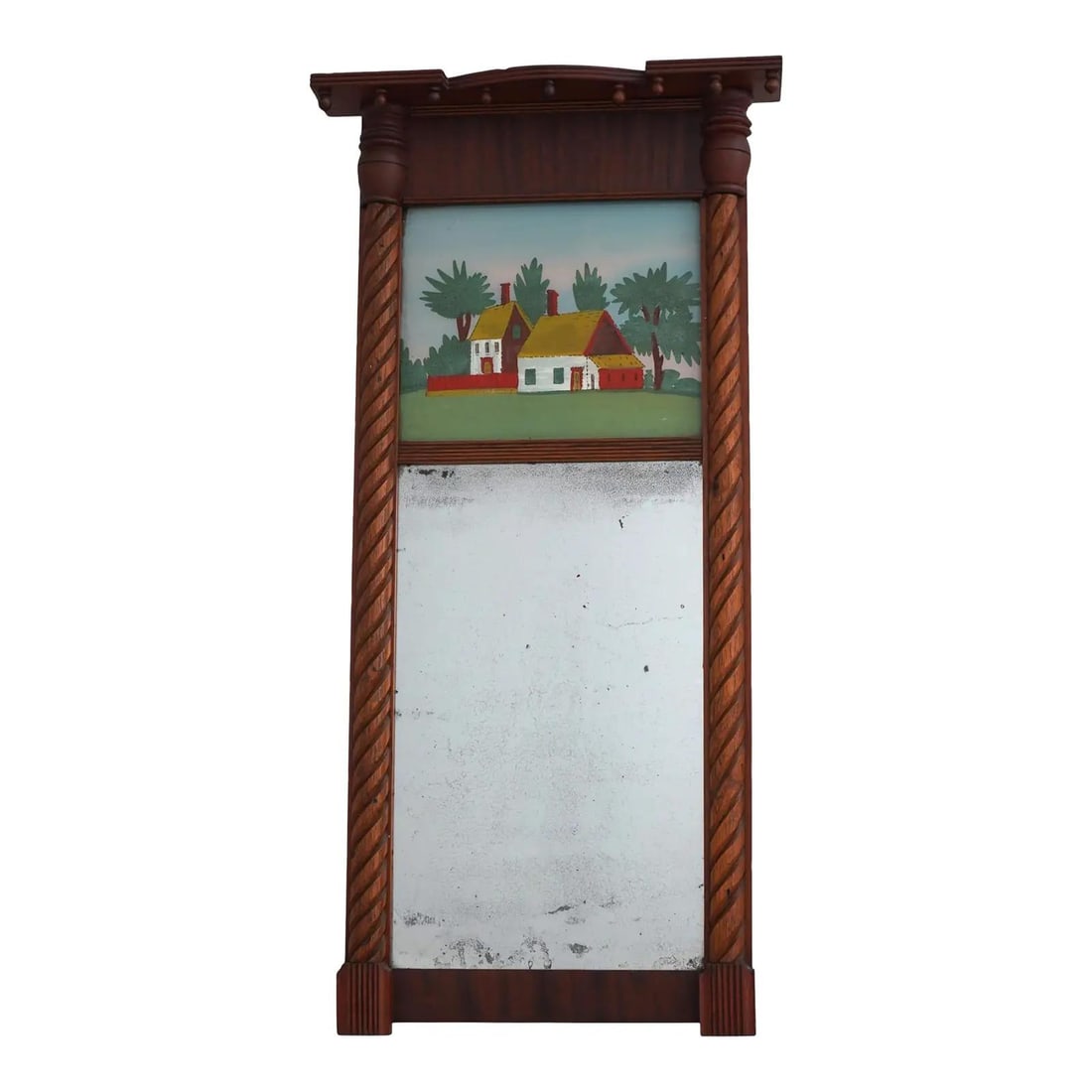 C1840-1860 Mahogany Wall Mirror with Reverse Painted Glass Panel (1 of 10)
