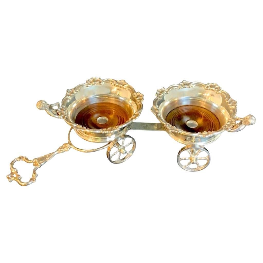 Georgian Silverplated Double Wine Trolley with Wood Coasters (1 of 6)