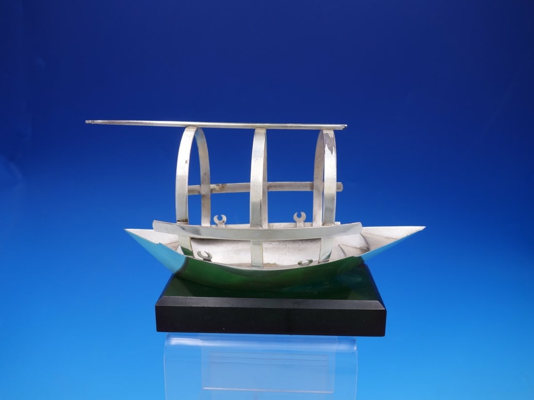 Italian Sterling 800 Silver Boat Figurine on Green Lucite Base (1 of 6)