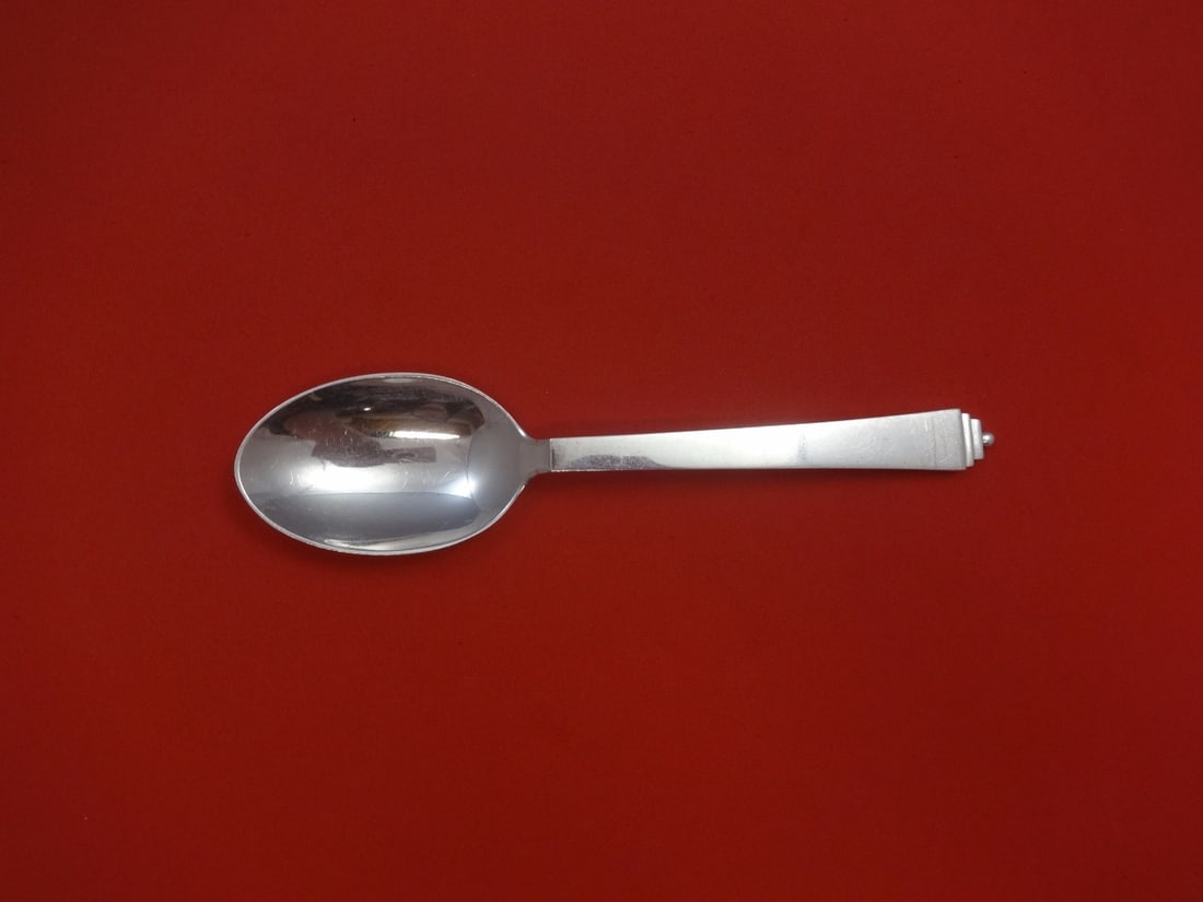 Georg Jensen Pyramid Sterling Silver Dinner Spoon 7 3/4 Inch: Georg Jensen Pyramid Sterling Silver Dinner Spoon 7 3/4 Inch This exquisite dinner spoon is crafted from sterling silver, featuring the iconic Pyramid pattern by renowned designer Georg Jensen. With a