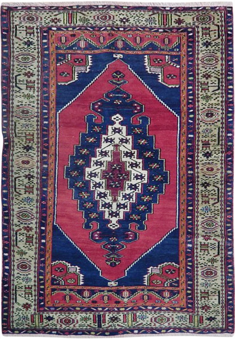 4' x 6.4' Semi Antique Russian Kazak Rug Red Handmade Wool (1 of 7)