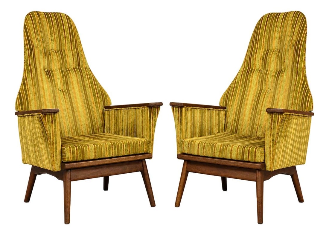 Pair of Adrian Pearsall walnut lounge chairs in yellow fabric (1 of 5)