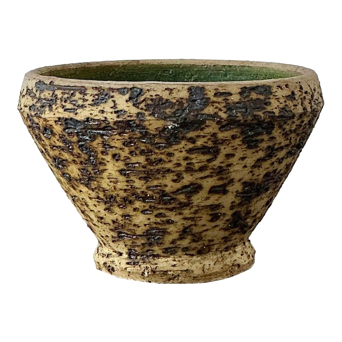 1970s Brutalist Pottery Bowl Turquoise Glaze Footed (1 of 10)