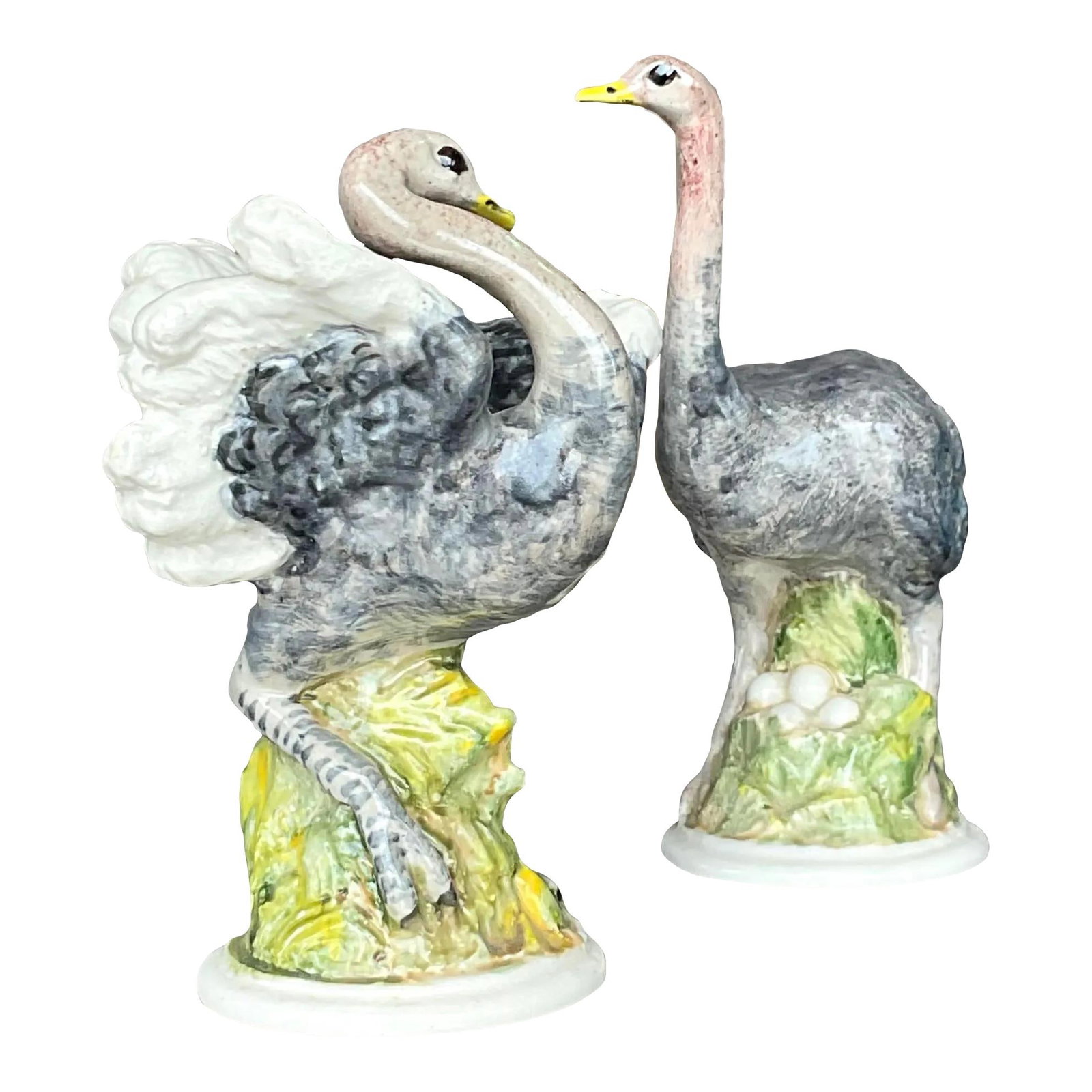 Vintage Black Ceramic Ostrich Pair Boho Chic Decor Accents: Vintage Black Ceramic Ostrich Pair Boho Chic Decor Accents Enhance your decor with this stunning pair of vintage glazed ceramic ostriches, showcasing a unique boho chic style. These artistic pieces em