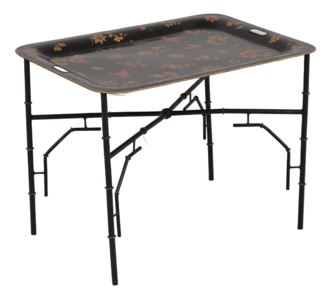 Regency Style Tole Tray Table with Bamboo Base 29w x 22d x 22h (1 of 10)