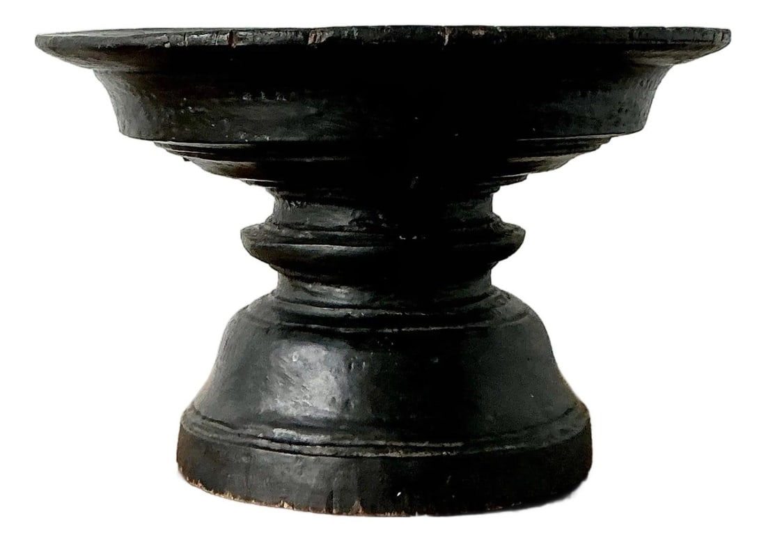 Hand-Carved Wood Pedestal Bowl with Flared Rim 13.75 Inch Vintage Boho Decor (1 of 10)