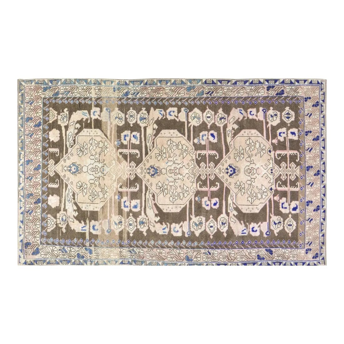 Handmade Wool Anatolian Area Rug 4'6" x 7'10" Turkish Vintage: Handmade Wool Anatolian Area Rug 4'6" x 7'10" Turkish Vintage This vintage Turkish Anatolian rug is hand-knotted from wool using traditional techniques. It features a beige color and a rich texture, o
