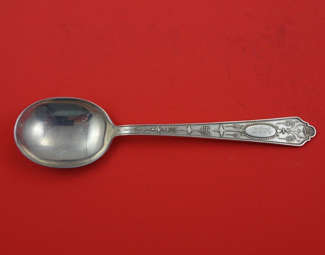 Lunt Adam Sterling Silver 7 Inch Gumbo Soup Spoon Monogrammed: Lunt Adam Sterling Silver 7 Inch Gumbo Soup Spoon Monogrammed This 7" Gumbo Soup Spoon from the Adam pattern by Lunt is crafted from high-quality sterling silver, making it a perfect addition to your 