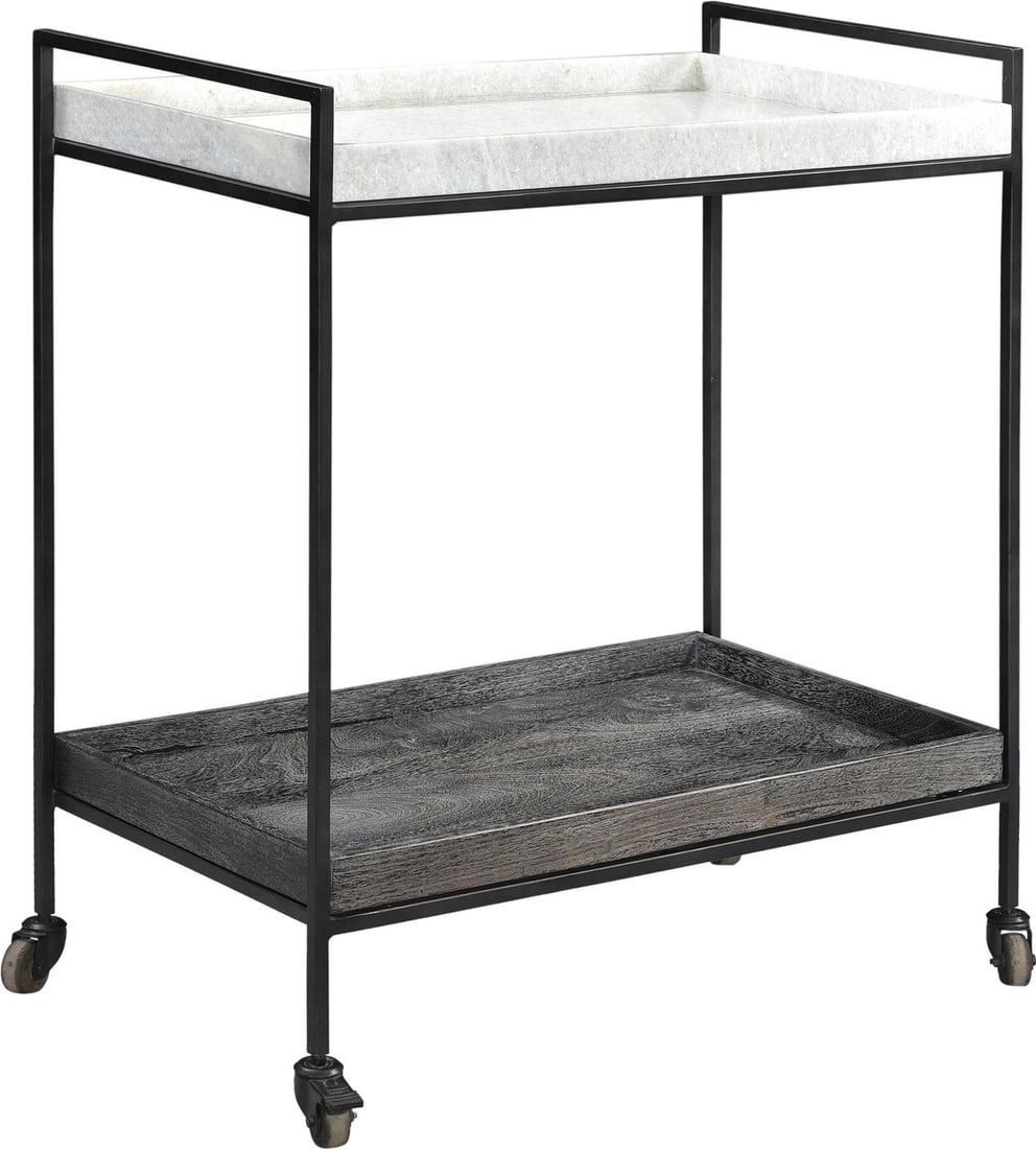 Cortana Marble Bar Cart with Black Wood and Gunmetal Finish (1 of 4)