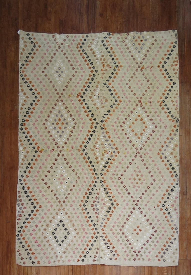 7' 8" x 10' 6" Turkish Kilim Jajim Rug: 7' 8" x 10' 6" Turkish Kilim Jajim Rug Vintage Turkish jajim in an ivory color, dating to the mid-20th century. This pre-owned flatweave textile is identified as a kilim. Specifications Origin: Turkey