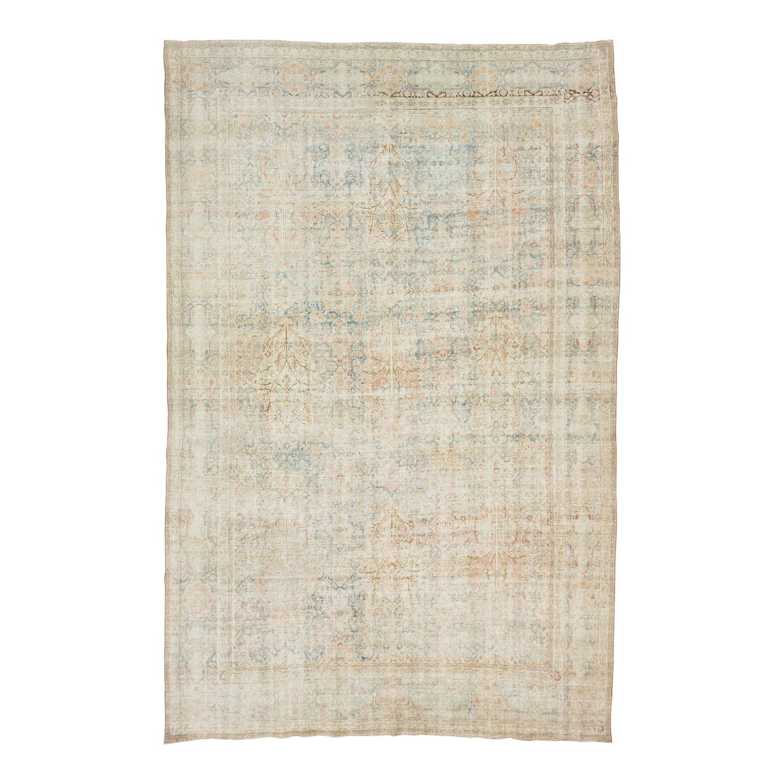 Antique Tabriz Wool Rug 11' x 17' Blue Allover Design 1900s: Antique Tabriz Wool Rug 11' x 17' Blue Allover Design 1900s Experience the timeless elegance of this antique Tabriz hand-knotted wool rug from the 1900s. Featuring a captivating blue field adorned wit