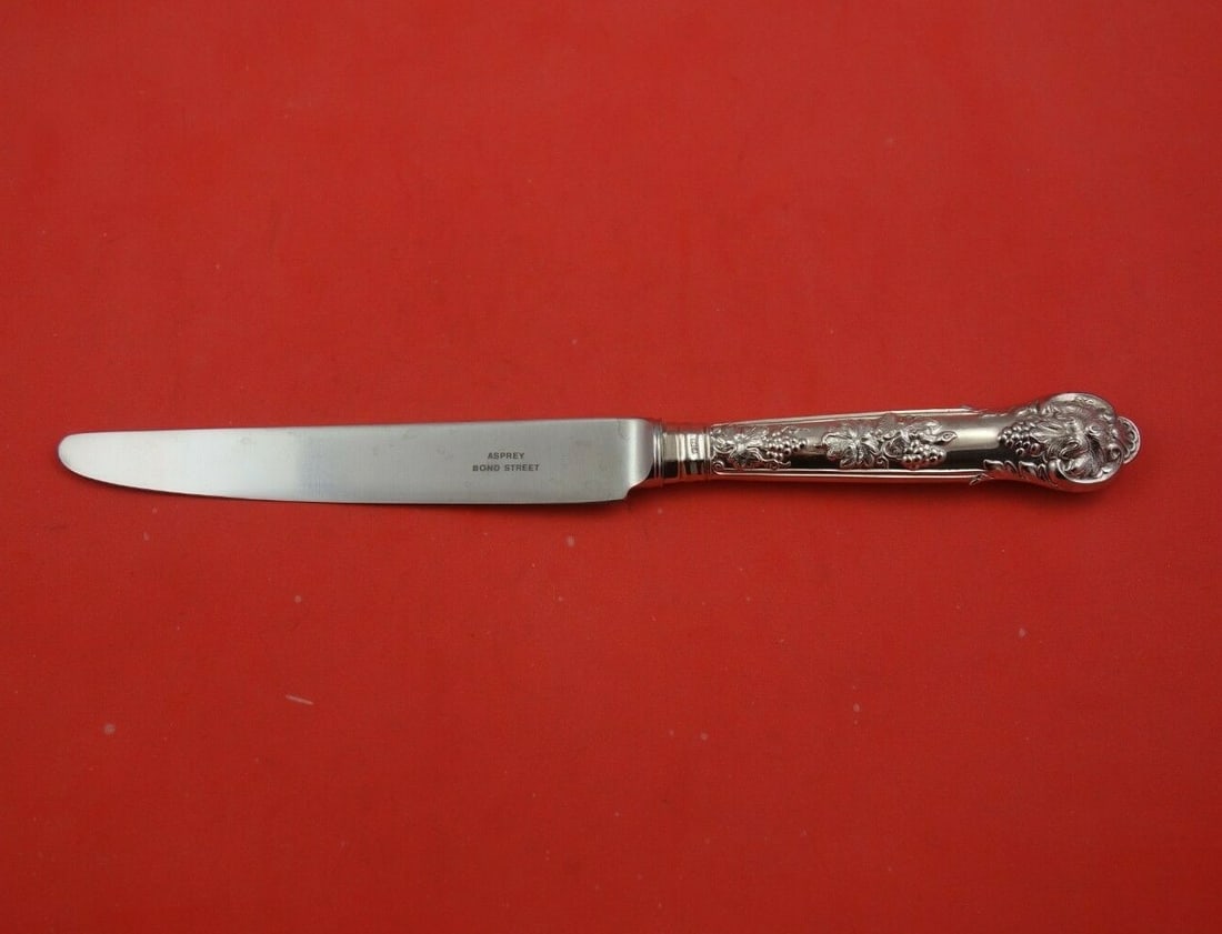 Asprey Bright Vine Sterling Silver Dinner Knife 9 7/8 inches: Asprey Bright Vine Sterling Silver Dinner Knife 9 7/8 inches Enhance your dining experience with the exquisite Bright Vine dinner knife by Asprey. Crafted from high-quality sterling silver, this piece