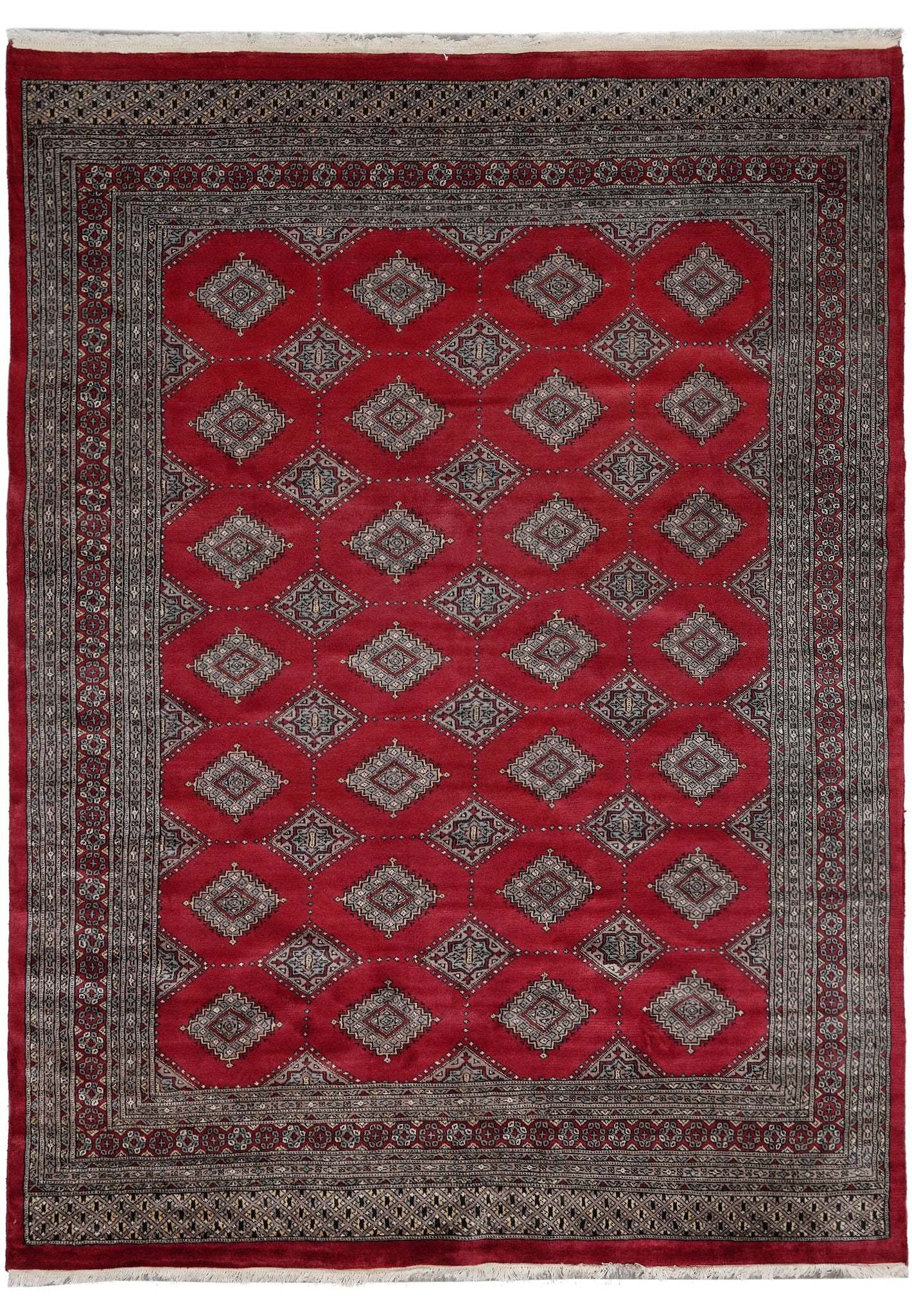 6.9 x 9 Handmade Pakistan Jaldar Diamond Bokara Wool Rug: 6.9 x 9 Handmade Pakistan Jaldar Diamond Bokara Wool Rug Free continental US Shipping This handmade Pakistani rug features a Jaldar Diamond Bokara pattern with an all-over geometric design and angular