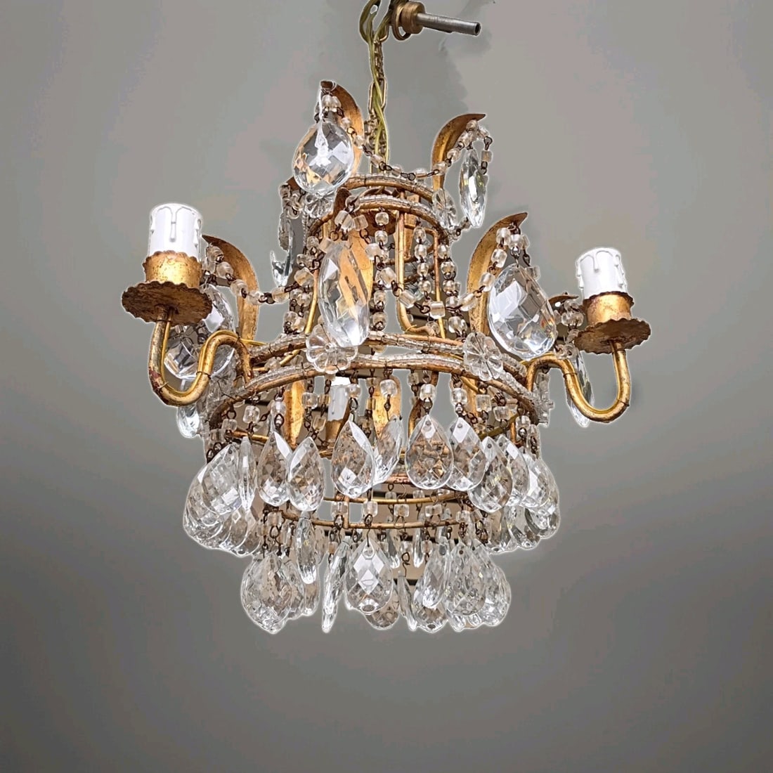 Italian gilt tole 5 light chandelier with macaroni beads 12 inch (1 of 8)
