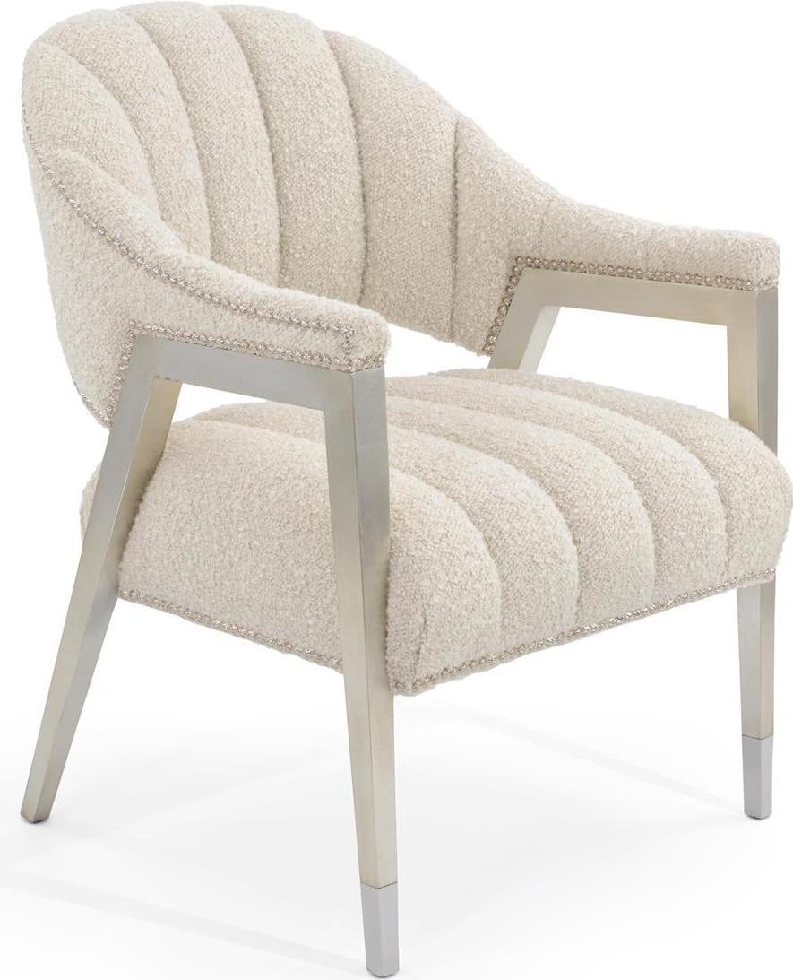 John-Richard Luna Chair in Luxurious Taupe Boucle: John-Richard Luna Chair in Luxurious Taupe Boucle Introducing the Chic Luna Chair, a stunning addition to your furniture collection. This luxurious chair features a beautiful pale taupe boucle fabric,