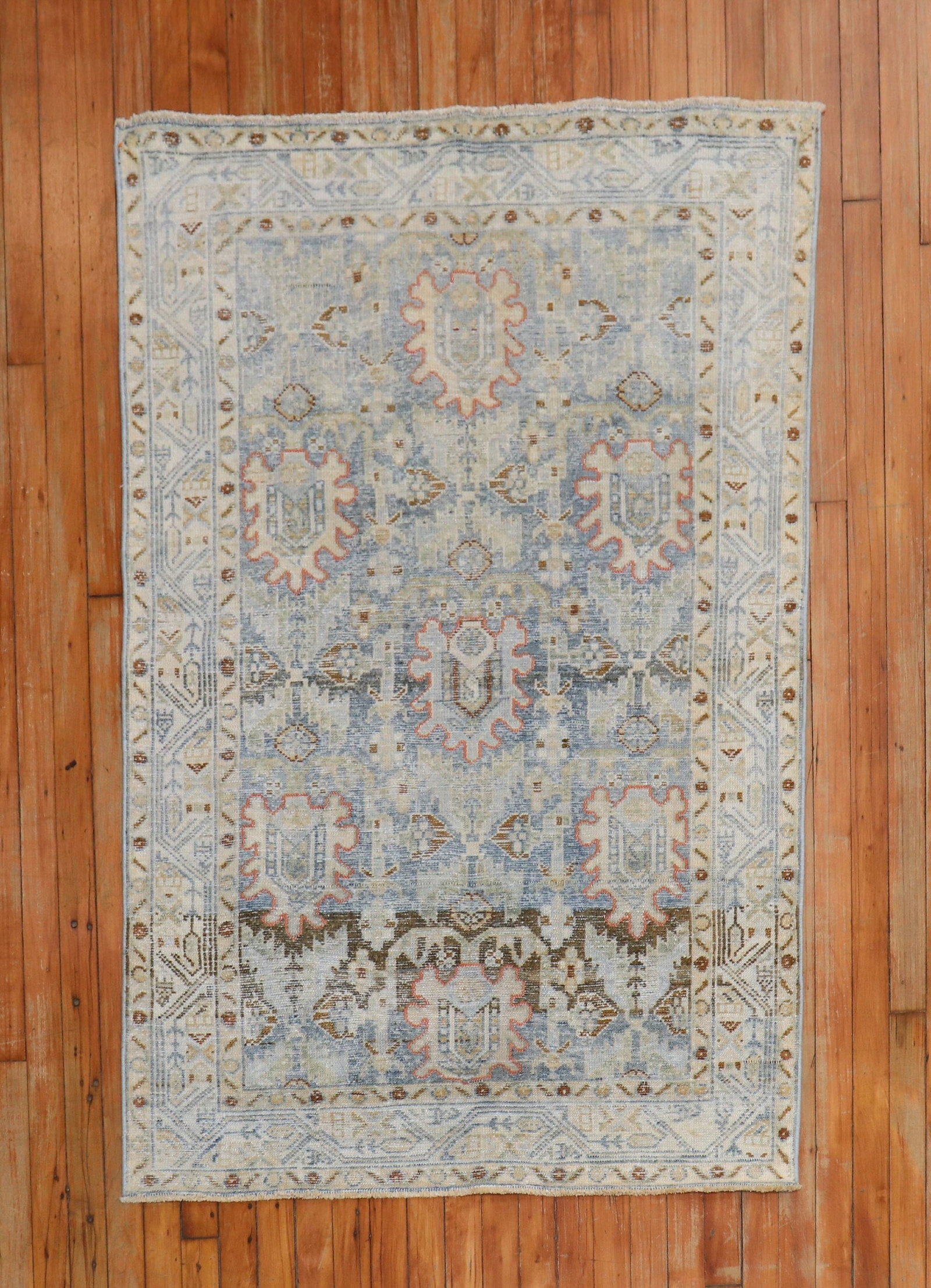 3' 5" x 5' 2" Persian Malayer Scatter Rug Light Blue: 3' 5" x 5' 2" Persian Malayer Scatter Rug Light Blue Persian Malayer scatter rug with a light blue dominant palette, dating to circa 1930. This pre-owned small rug features a central medallion design 