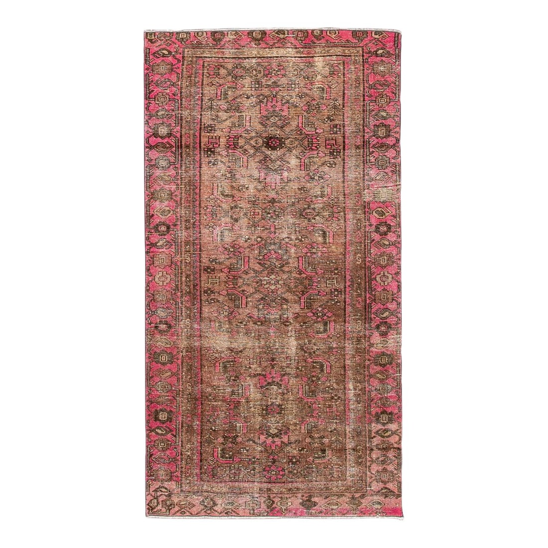 Vintage Handmade Peach Floral Wool Rug 3'5 x 6'7 Distressed Design (1 of 6)