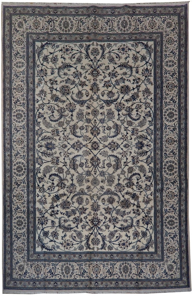 8 x 11.9 Persian Nain Rug Hand Knotted Wool and Silk Iran: 8 x 11.9 Persian Nain Rug Hand Knotted Wool and Silk Iran Free continental US Shipping This 8 x 11.9 authentic Persian Nain rug from Iran features a hand-knotted construction using premium wool with s