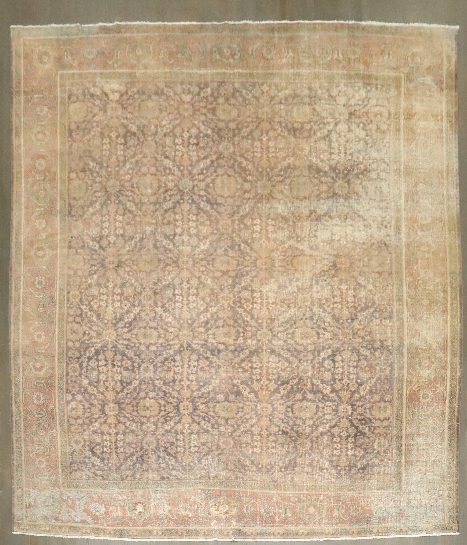 9' x 10' 4" Square Persian Mahal Rug Distressed 1920s: 9' x 10' 4" Square Persian Mahal Rug Distressed 1920s Square distressed Persian Mahal rug from the 1920s with a room-size format and a shabby chic Sultanabad/Mahal style. Pre-owned condition. Specific