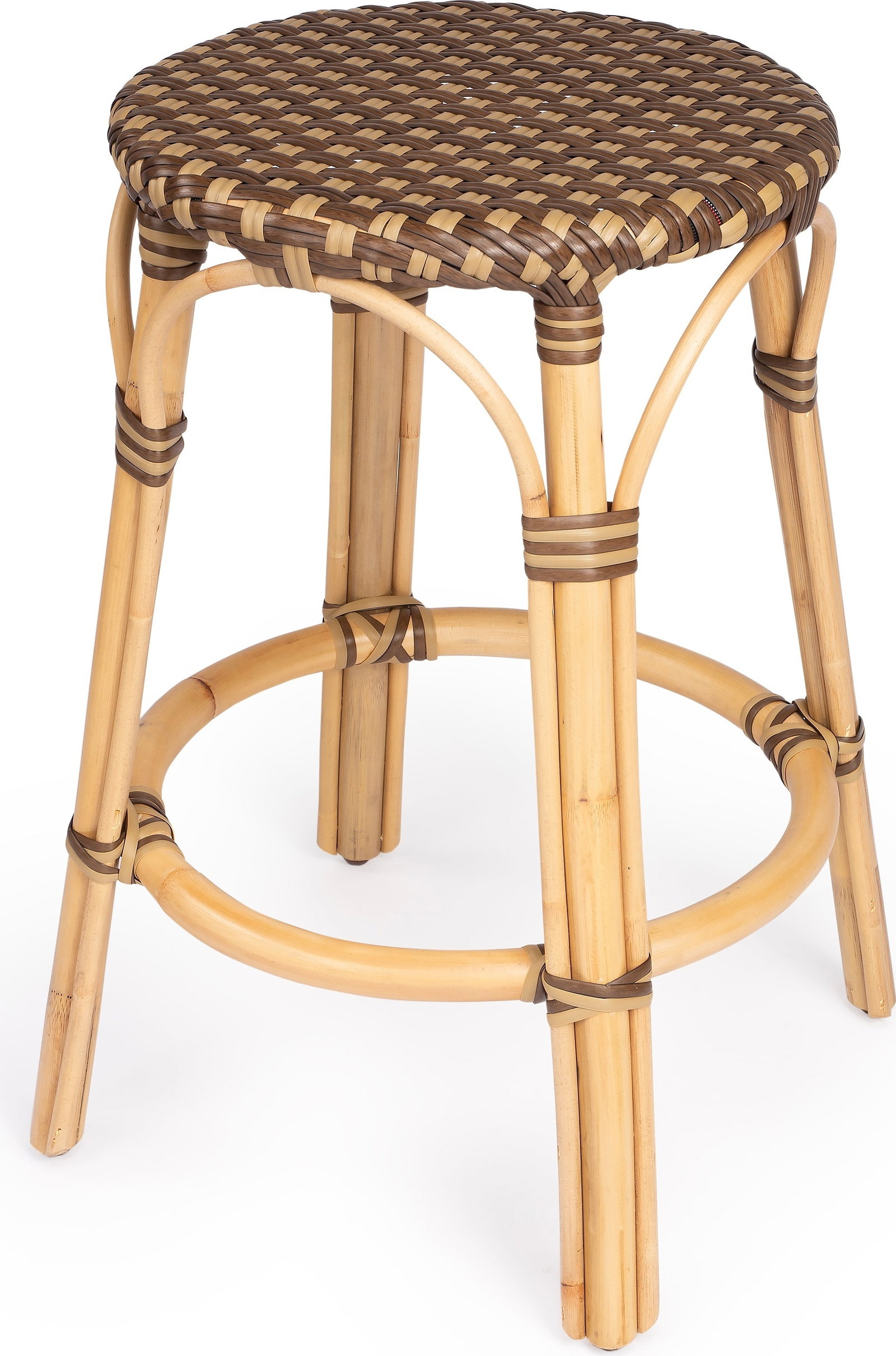 Butler Tobias Coastal Rattan Counter Stool 24in Round Natural Finish (1 of 7)