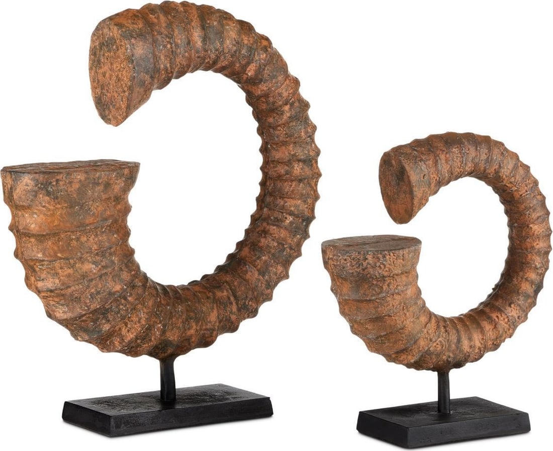 Currey Rustic Faux Horn Decor Pair 19.5H 17.25W: Currey Rustic Faux Horn Decor Pair 19.5H 17.25W This elegant pair of faux horn home decor pieces adds a touch of rustic charm to any space. Crafted from durable cast aluminum, these decor items featur