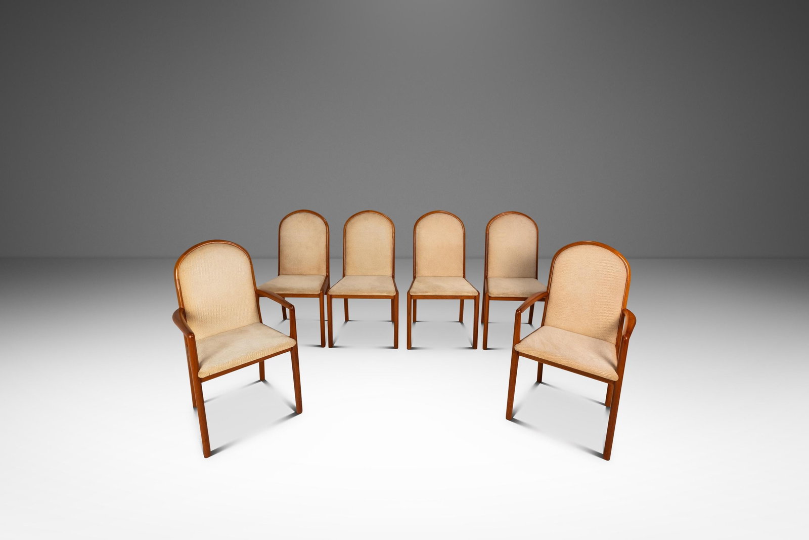 Six Danish Solid Teak High-Back Dining Chairs Attributed to Schou Andersen 1970s: Six Danish Solid Teak High-Back Dining Chairs Attributed to Schou Andersen 1970s This set of six Danish Mid-Century Modern high-back dining chairs, attributed to Schou Andersen and crafted in Denmark 