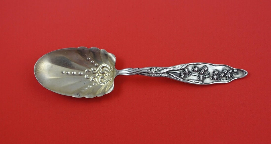 Whiting Lily of the Valley Sterling Silver Salad Serving Spoon 9 inches: Whiting Lily of the Valley Sterling Silver Salad Serving Spoon 9 inches This exquisite salad serving spoon features the elegant "Lily of the Valley" pattern by Whiting, crafted from high-quality sterl