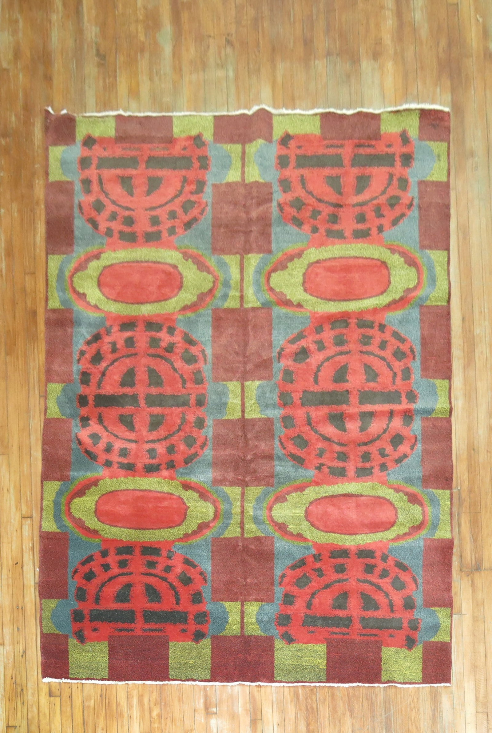 7' x 9' 10" Turkish Deco Modernist Room Rug: 7' x 9' 10" Turkish Deco Modernist Room Rug Mid-20th century Turkish Deco Modernist room-size rug with a geometric design. This pre-owned rug is categorized as Deco, European and Intermediate, Room. S