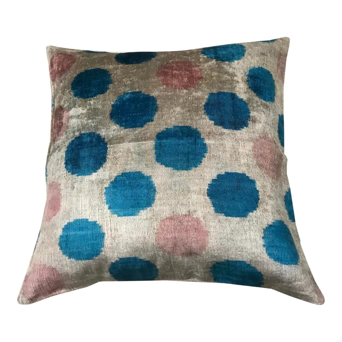 Blue Silk Ikat Velvet Pillow With Linen Backing 22x22 Handmade (1 of 2)