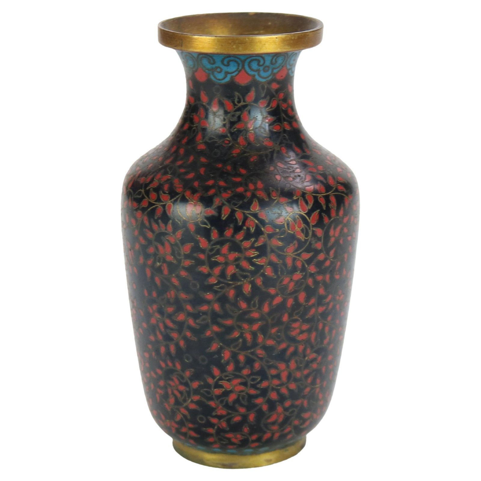 Early 20th Century Antique Cloisonne Enameled Cabinet Vase: Early 20th Century Antique Cloisonne Enameled Cabinet Vase This exquisite antique cloisonne enameled cabinet vase, dating from the early 20th century, features intricate floral patterns rendered in vi