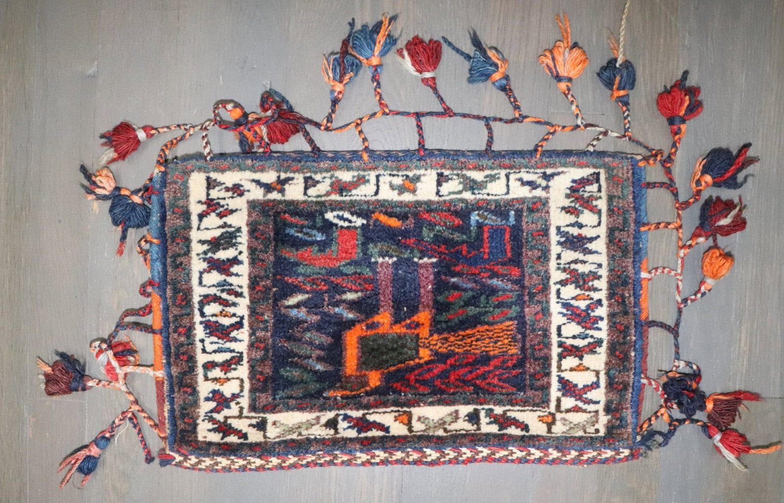 10" x 1' 5" Afghan pictorial yastik textile bag rug (1 of 4)