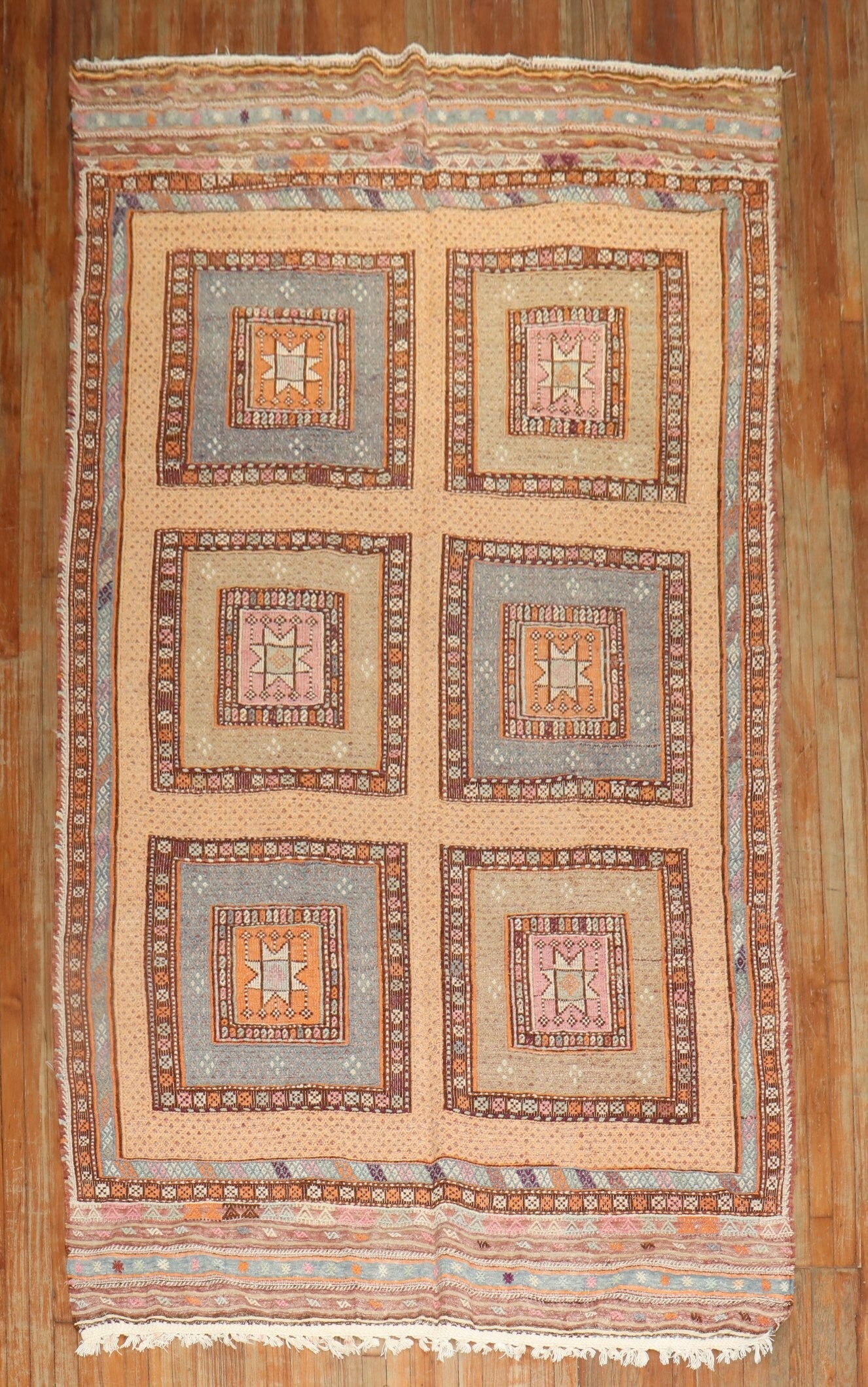 5' 11" x 11' 7" Turkish Kilim Jajim Rug: 5' 11" x 11' 7" Turkish Kilim Jajim Rug Vintage Turkish jajim flatweave kilim from the mid 20th century with a geometric design. Classified as a gallery/intermediate piece and offered in pre-owned con